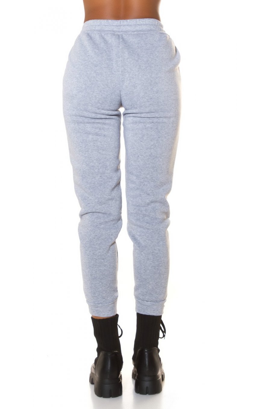 Pantaloni dama sport gri, din bumbac, cu talia inalta, Itana 2 - jojofashion.ro