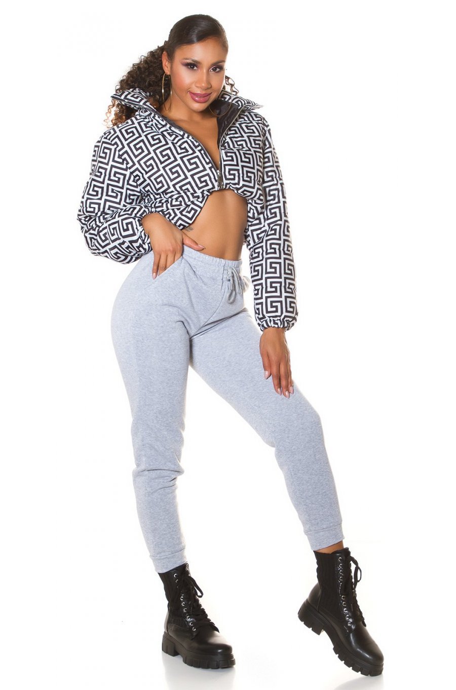 Pantaloni dama sport gri, din bumbac, cu talia inalta, Itana 5 - jojofashion.ro