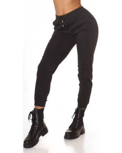 Pantaloni trening dama, Pantaloni dama sport negri, din bumbac, cu talia inalta, Itana - jojofashion.ro