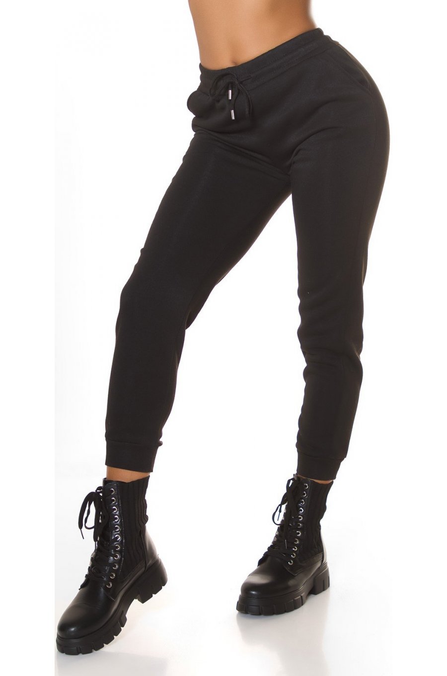 Pantaloni dama sport negri, din bumbac, cu talia inalta, Itana 1 - jojofashion.ro