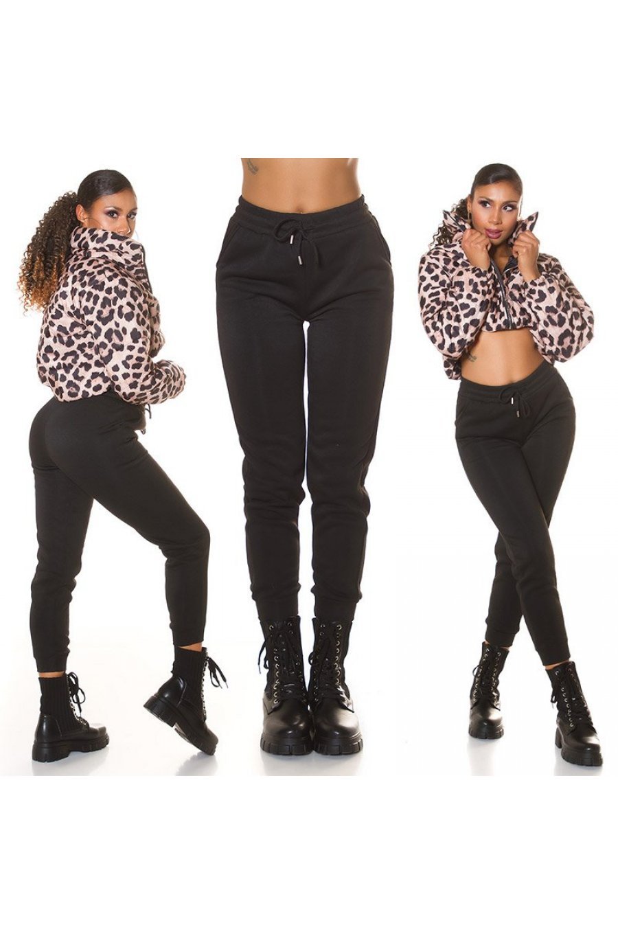 Pantaloni dama sport negri, din bumbac, cu talia inalta, Itana 7 - jojofashion.ro