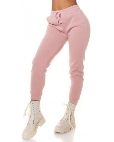 Pantaloni trening dama, Pantaloni dama sport roz, din bumbac, cu talia inalta, Itana - jojofashion.ro