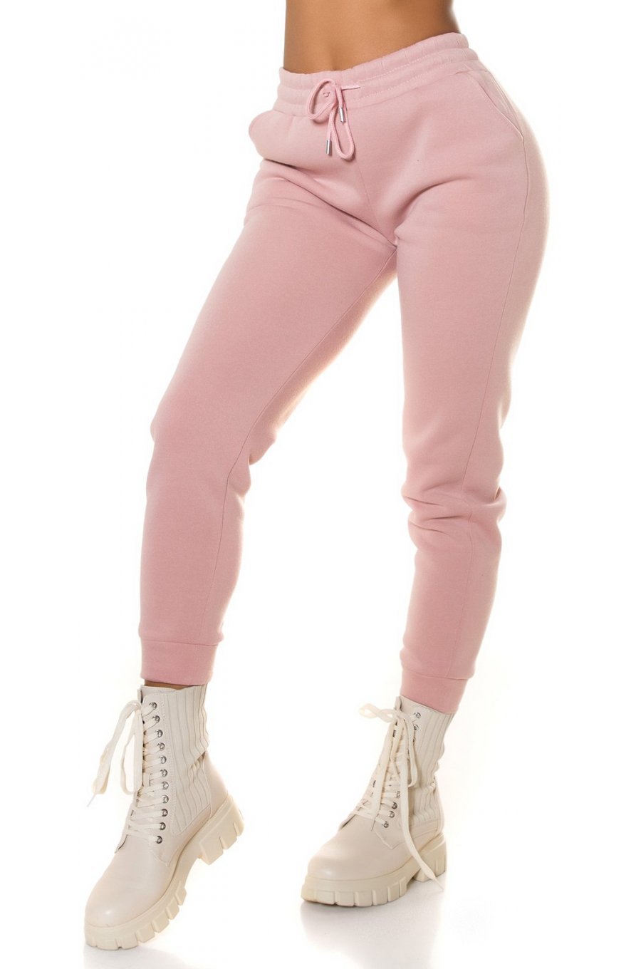 Pantaloni dama sport roz, din bumbac, cu talia inalta, Itana 1 - jojofashion.ro