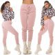 Pantaloni dama sport roz, din bumbac, cu talia inalta, Itana 8 - jojofashion.ro
