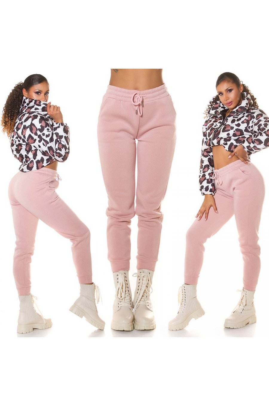 Pantaloni dama sport roz, din bumbac, cu talia inalta, Itana 7 - jojofashion.ro