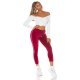 Pantaloni dama trening, burgundy, din catifea, cu dunga alba, Meribeth 4 - jojofashion.ro