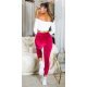 Pantaloni dama trening, burgundy, din catifea, cu dunga alba, Meribeth 5 - jojofashion.ro