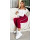 Pantaloni dama trening, burgundy, din catifea, cu dunga alba, Meribeth 6 - jojofashion.ro