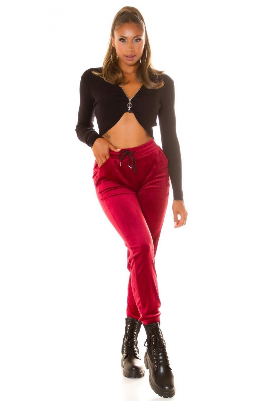 Pantaloni dama trening, burgundy, plusati, jogger, Jill Pantaloni dama trening, burgundy, plusati, jogger, Jill 5 - jojofashion.ro