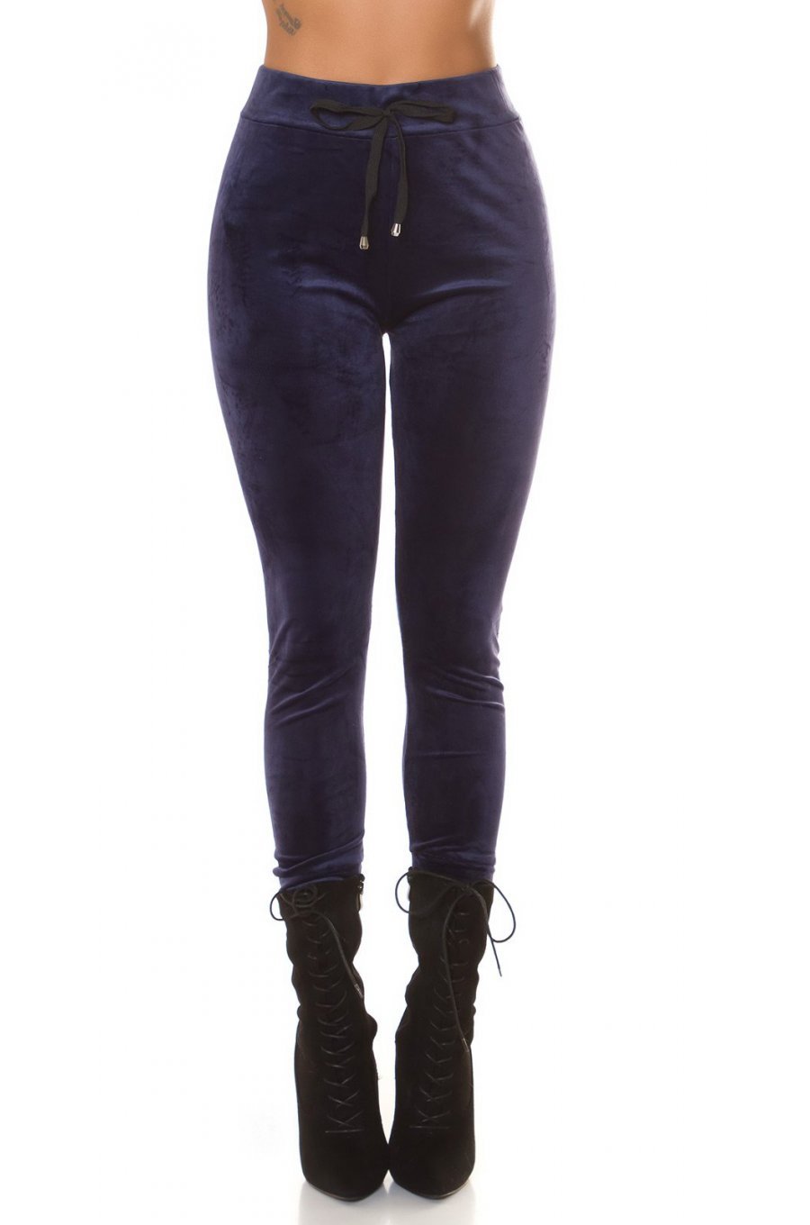 Pantaloni dama trening din catifea bleumarin, jogger, mulati, Violette 1 - jojofashion.ro