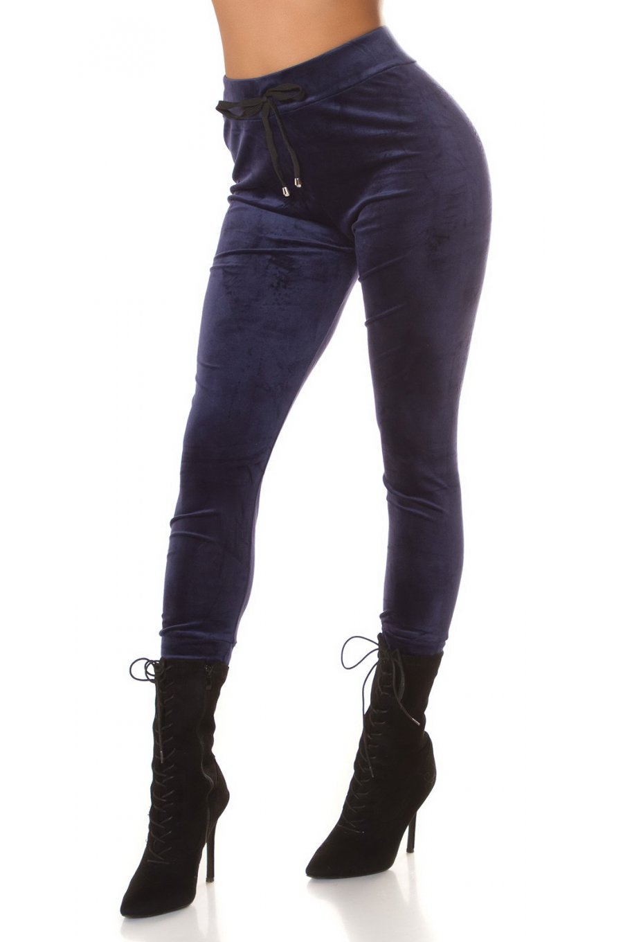 Pantaloni dama trening din catifea bleumarin, jogger, mulati, Violette 3 - jojofashion.ro