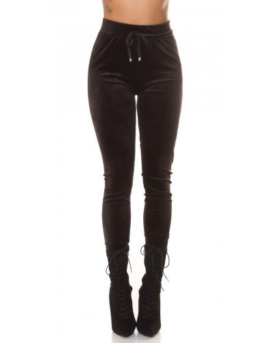 Pantaloni trening dama, Pantaloni dama trening din catifea, negri, jogger, mulati, Violette - jojofashion.ro