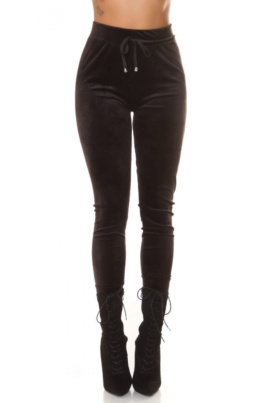 Pantaloni dama trening din catifea, negri, jogger, mulati, Violette 1 - jojofashion.ro