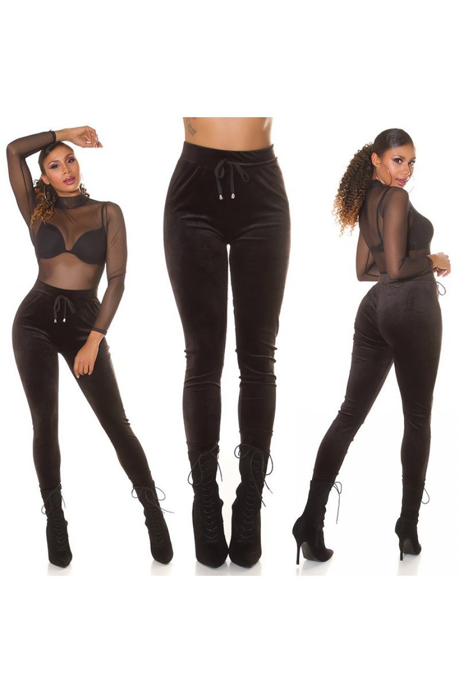 Pantaloni dama trening din catifea, negri, jogger, mulati, Violette 7 - jojofashion.ro