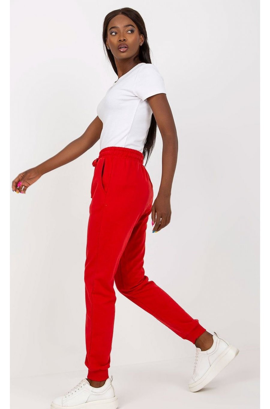 Pantaloni dama trening, rosii, din bumbac, Malinda Pantaloni dama trening, rosii, din bumbac, Malinda 2 - jojofashion.ro