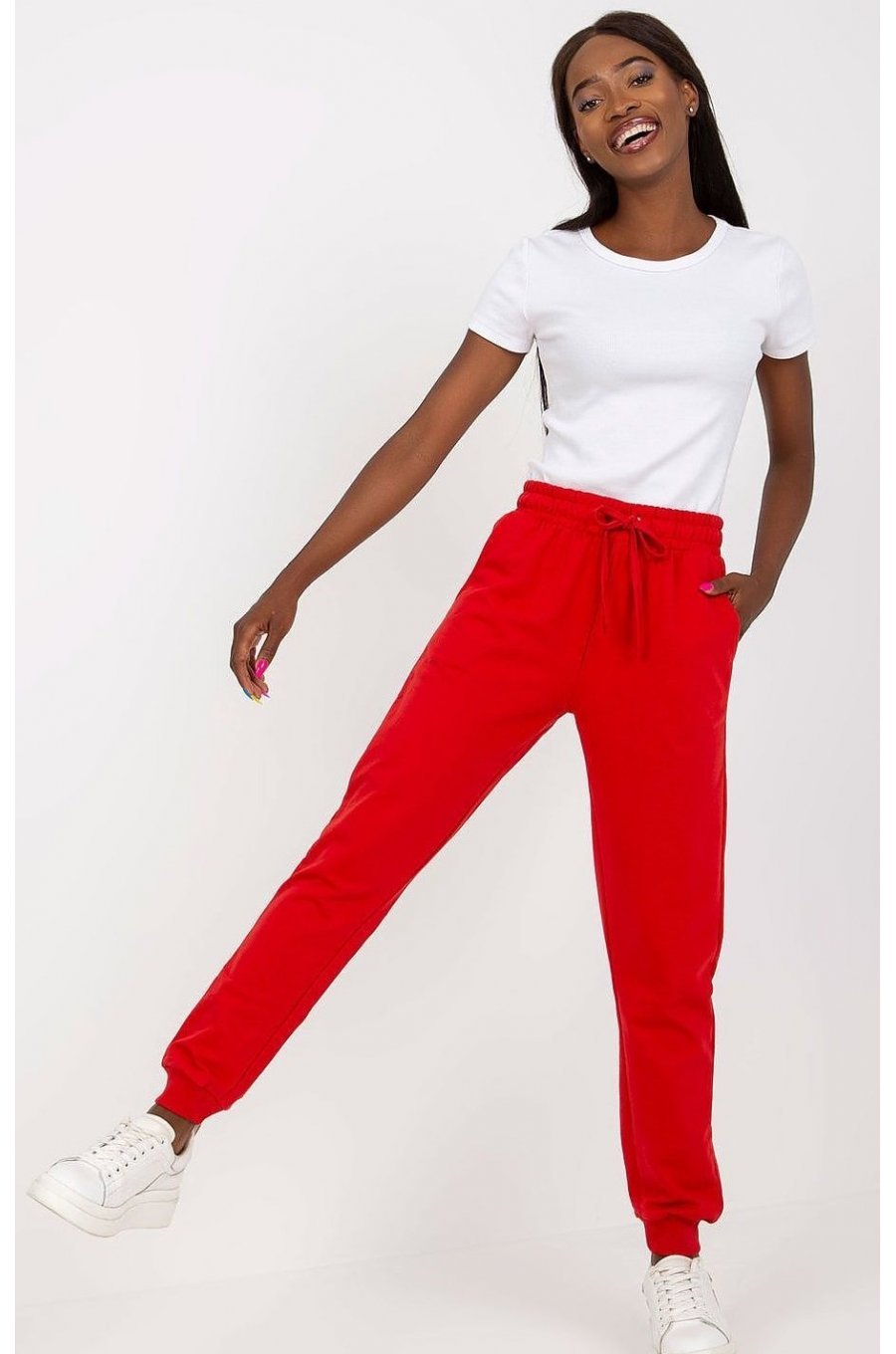 Pantaloni dama trening, rosii, din bumbac, Malinda Pantaloni dama trening, rosii, din bumbac, Malinda 4 - jojofashion.ro