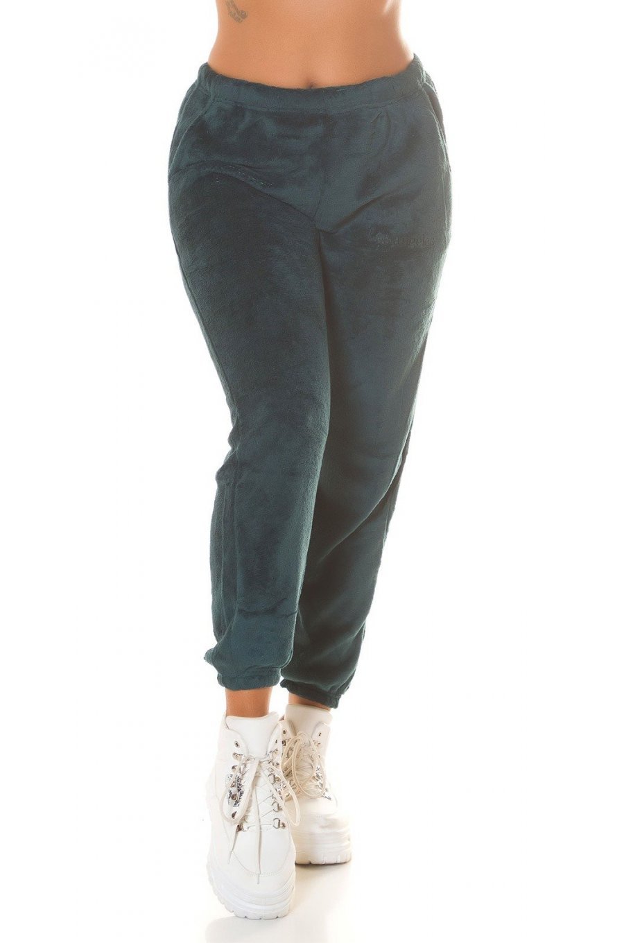Pantaloni de trening dama, flausati, albastri petrol, jogger, Talya 1 - jojofashion.ro