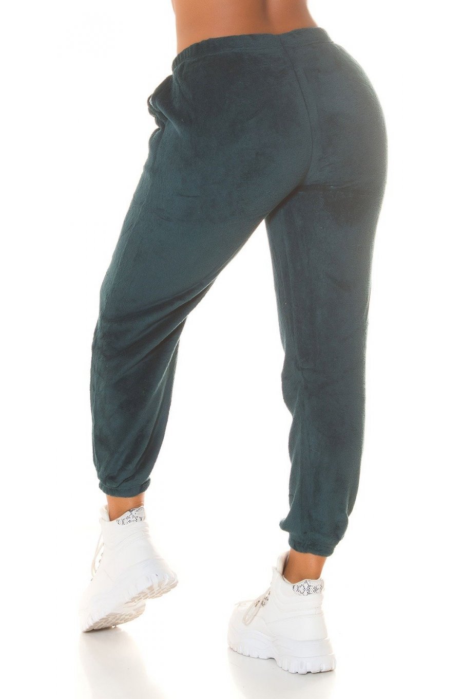 Pantaloni de trening dama, flausati, albastri petrol, jogger, Talya 2 - jojofashion.ro