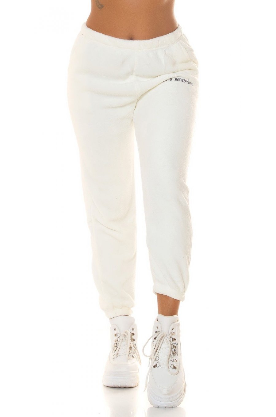 Pantaloni de trening dama, flausati, albi, jogger, Talya Pantaloni de trening dama, flausati, albi, jogger, Talya 1 - jojofashion.ro