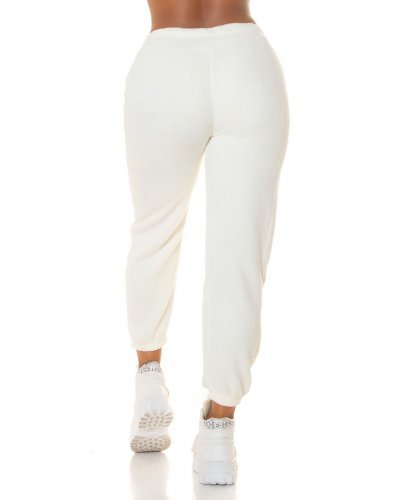 Pantaloni trening dama, Pantaloni de trening dama, flausati, albi, jogger, Talya - jojofashion.ro
