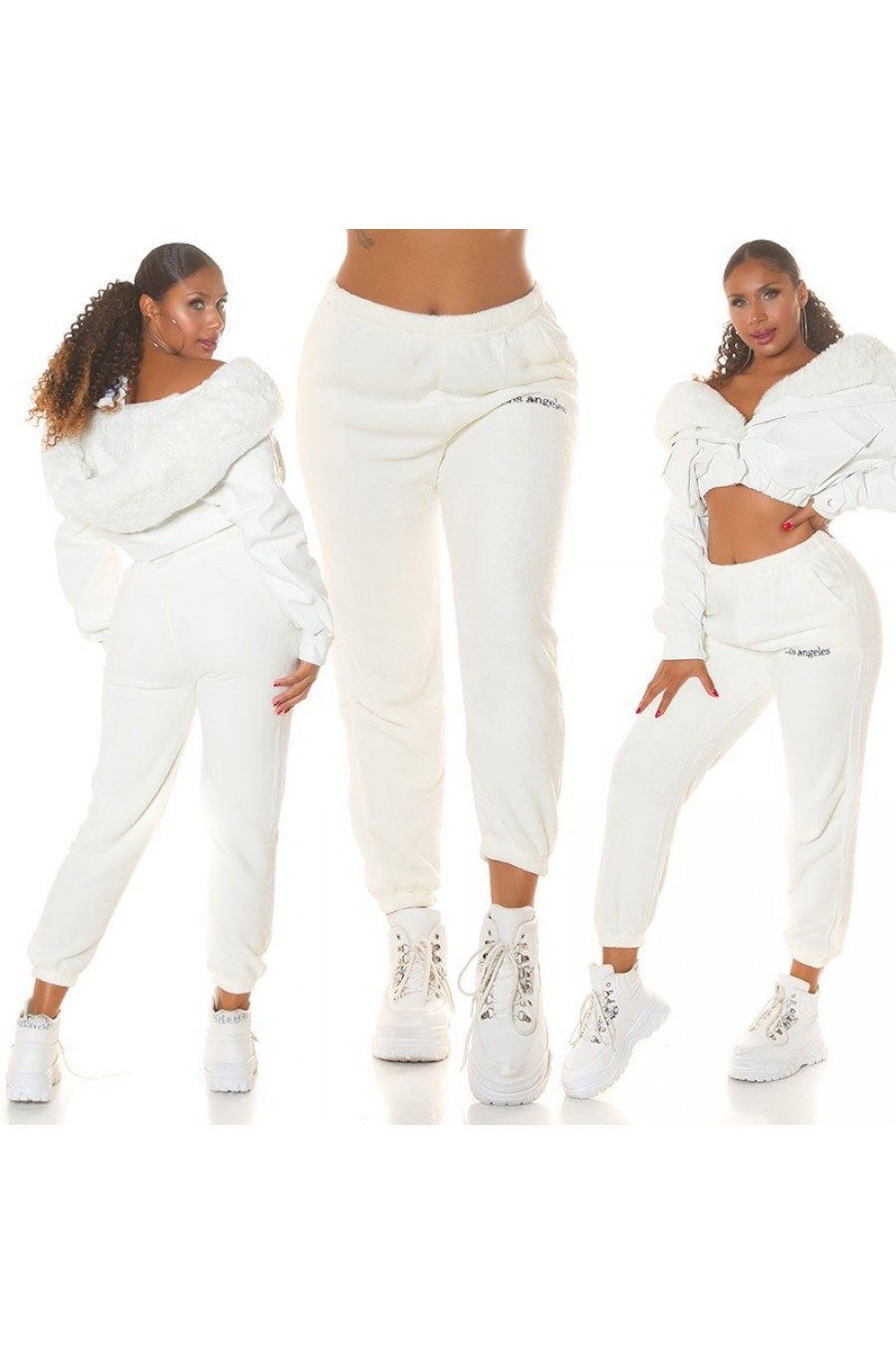 Pantaloni de trening dama, flausati, albi, jogger, Talya Pantaloni de trening dama, flausati, albi, jogger, Talya 6 - jojofashion.ro