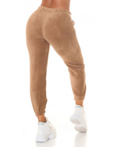 Pantaloni trening dama, Pantaloni de trening dama, flausati, cappuccino, jogger, Talya - jojofashion.ro