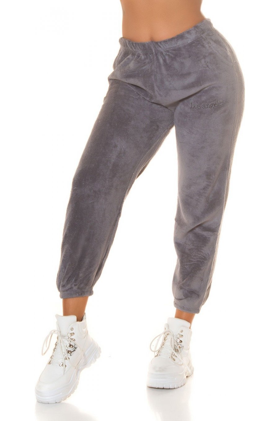 Pantaloni de trening dama, flausati, gri, jogger, Talya Pantaloni de trening dama, flausati, gri, jogger, Talya 1 - jojofashion.ro