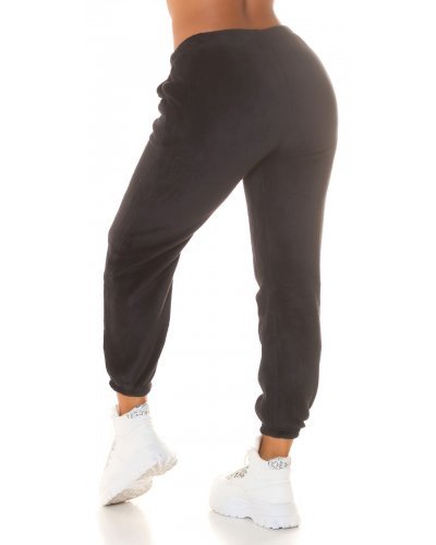 Pantaloni trening dama, Pantaloni de trening dama, flausati, negri, jogger, Talya - jojofashion.ro