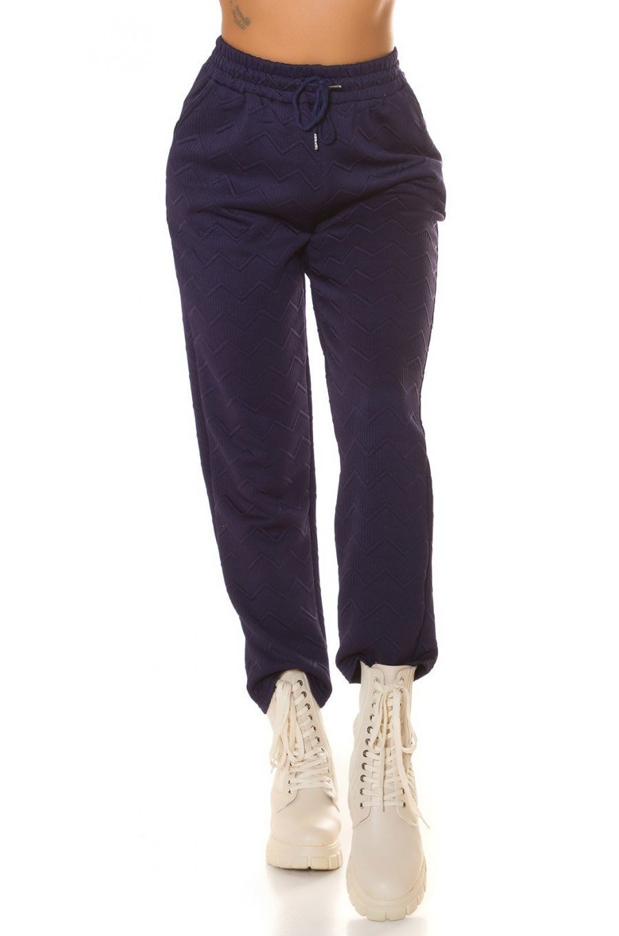 Pantaloni trening dama, casual, bleumarin, cu talia inalta, jogger, Sevinc 1 - jojofashion.ro