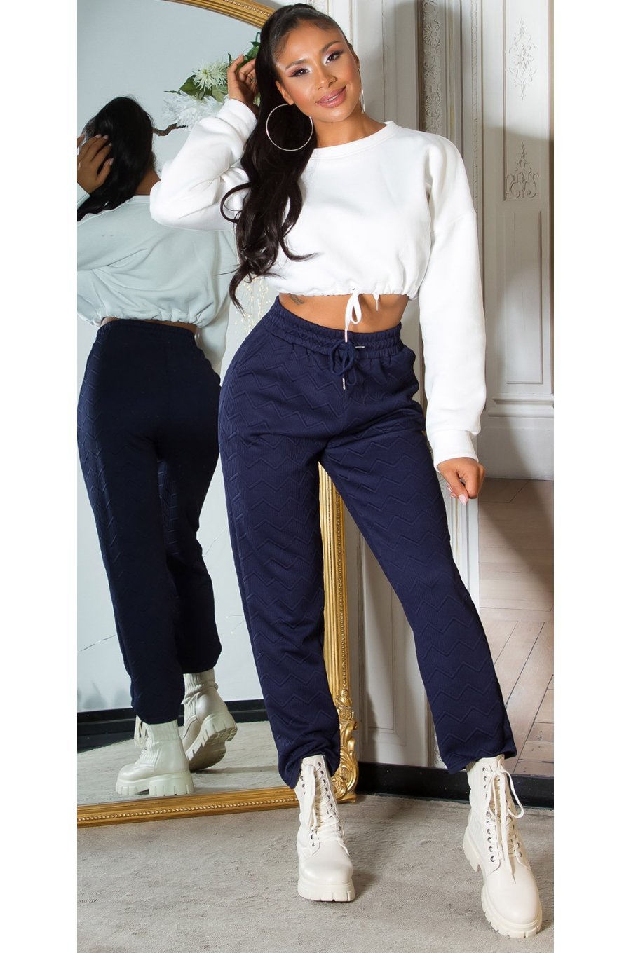 Pantaloni trening dama, casual, bleumarin, cu talia inalta, jogger, Sevinc 3 - jojofashion.ro