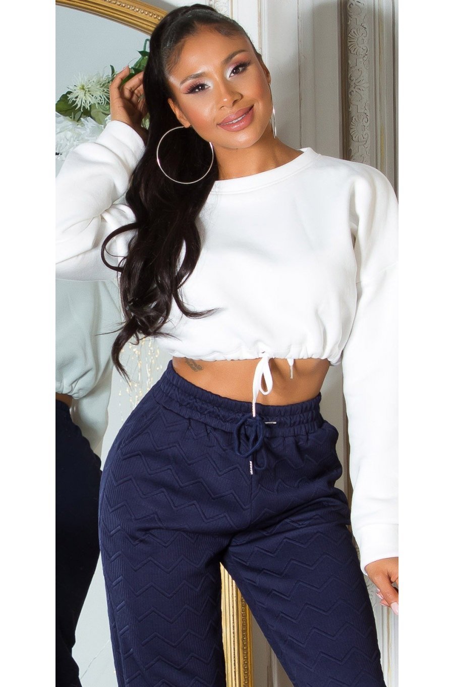 Pantaloni trening dama, casual, bleumarin, cu talia inalta, jogger, Sevinc 5 - jojofashion.ro