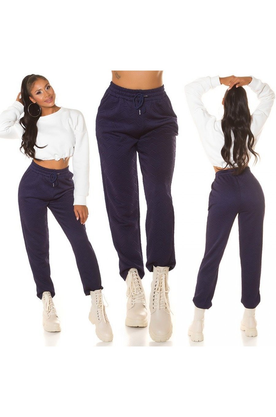 Pantaloni trening dama, casual, bleumarin, cu talia inalta, jogger, Sevinc 6 - jojofashion.ro