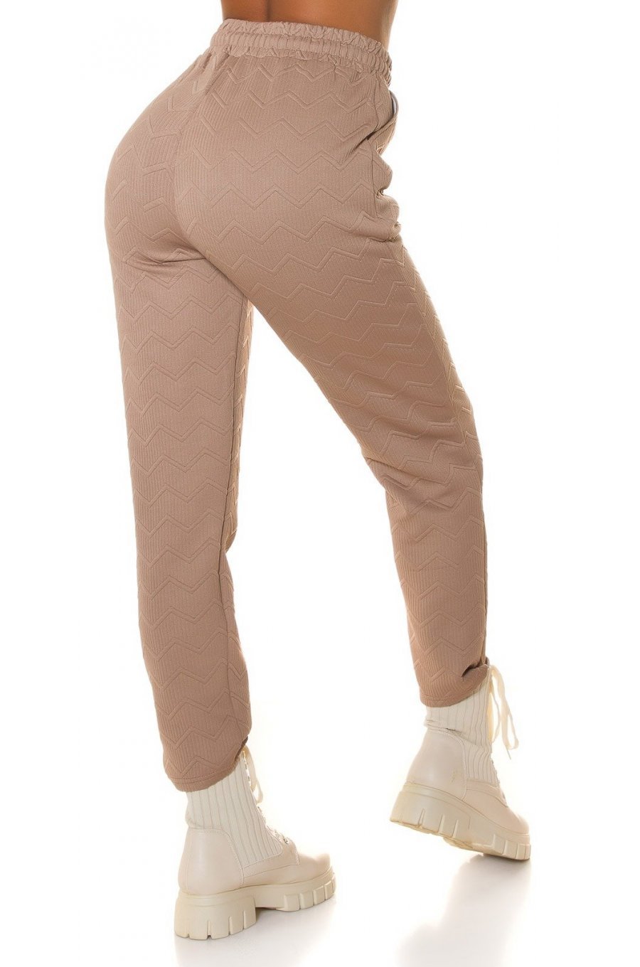 Pantaloni trening dama, casual, cappuccino, cu talia inalta, jogger, Sevinc 2 - jojofashion.ro