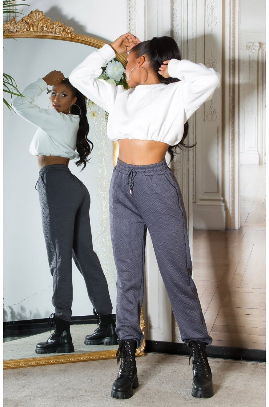 Pantaloni trening dama, casual, gri, cu talia inalta, jogger, Sevinc 4 - jojofashion.ro