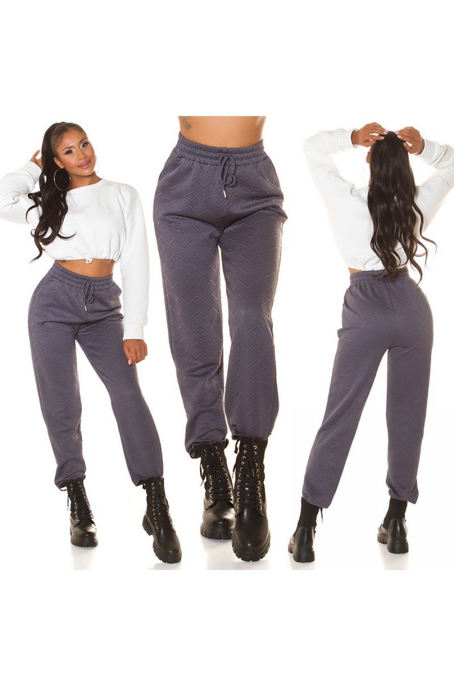 Pantaloni trening dama, casual, gri, cu talia inalta, jogger, Sevinc 7 - jojofashion.ro