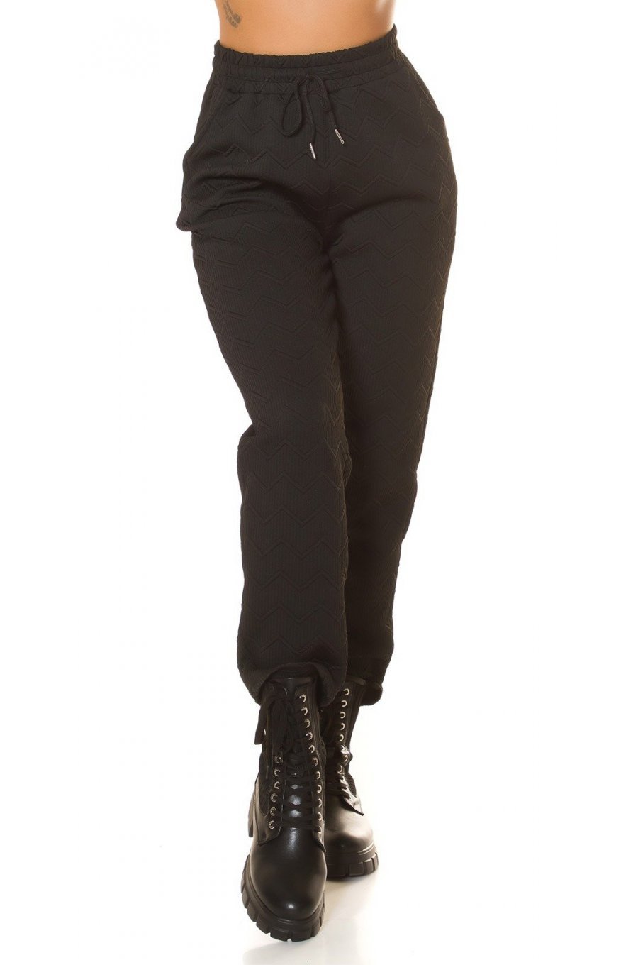 Pantaloni trening dama, casual, negri, cu talia inalta, jogger, Sevinc 1 - jojofashion.ro