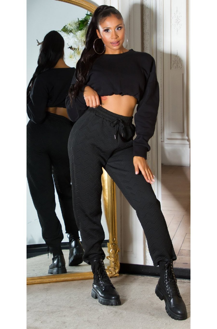 Pantaloni trening dama, casual, negri, cu talia inalta, jogger, Sevinc 4 - jojofashion.ro