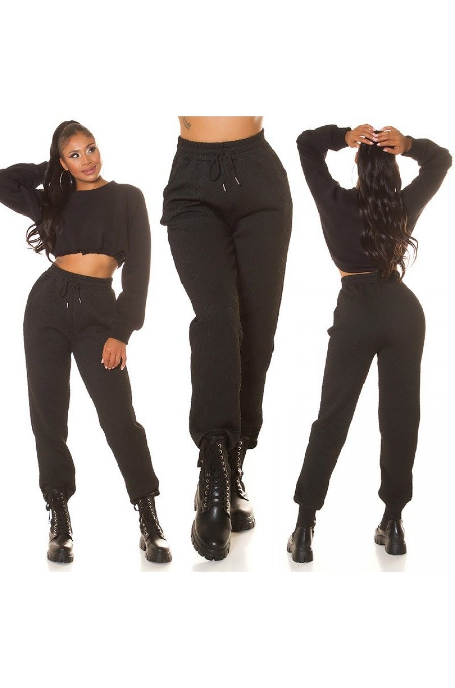 Pantaloni trening dama, casual, negri, cu talia inalta, jogger, Sevinc 7 - jojofashion.ro