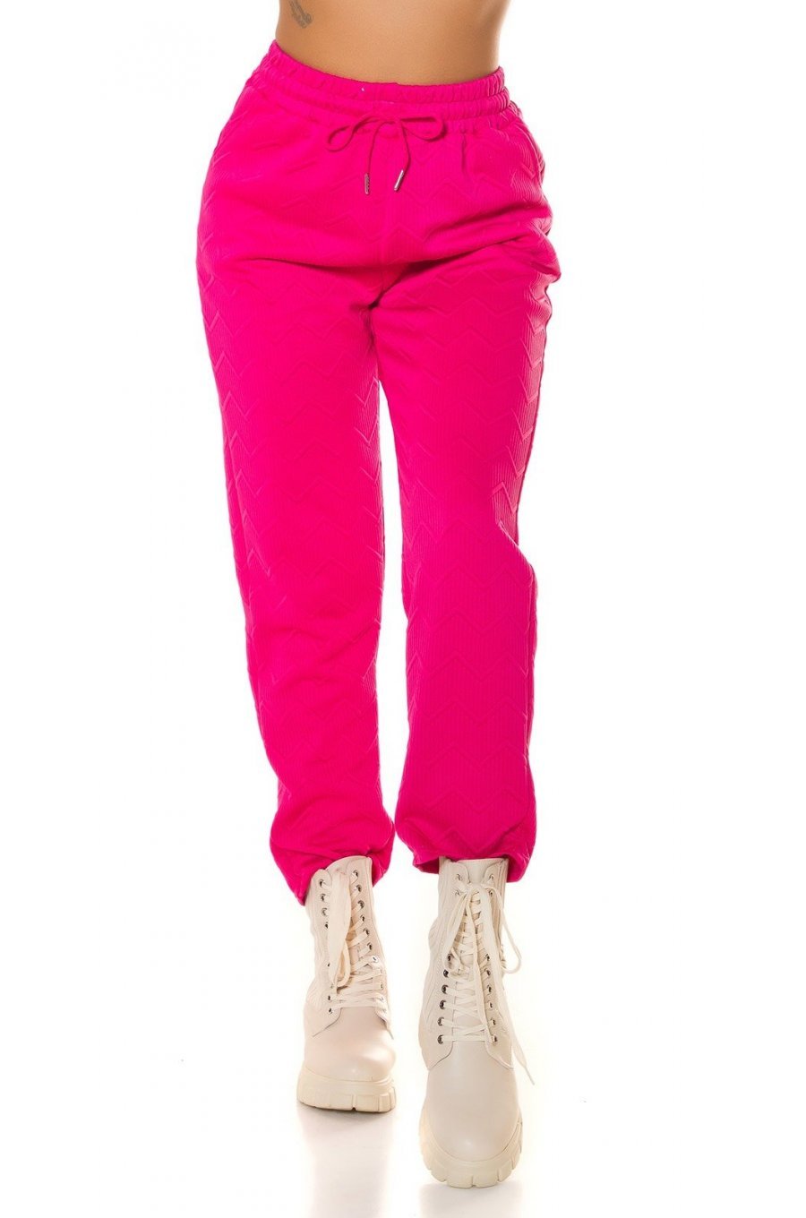 Pantaloni trening dama, casual, roz ciclam, cu talia inalta, jogger, Sevinc 1 - jojofashion.ro