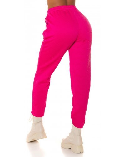 Pantaloni trening dama, casual, roz ciclam, cu talia inalta, jogger, Sevinc - jojofashion.ro