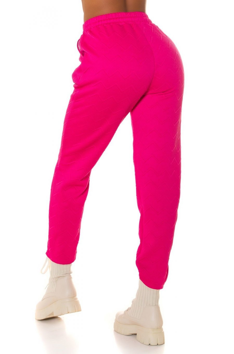 Pantaloni trening dama, casual, roz ciclam, cu talia inalta, jogger, Sevinc 2 - jojofashion.ro