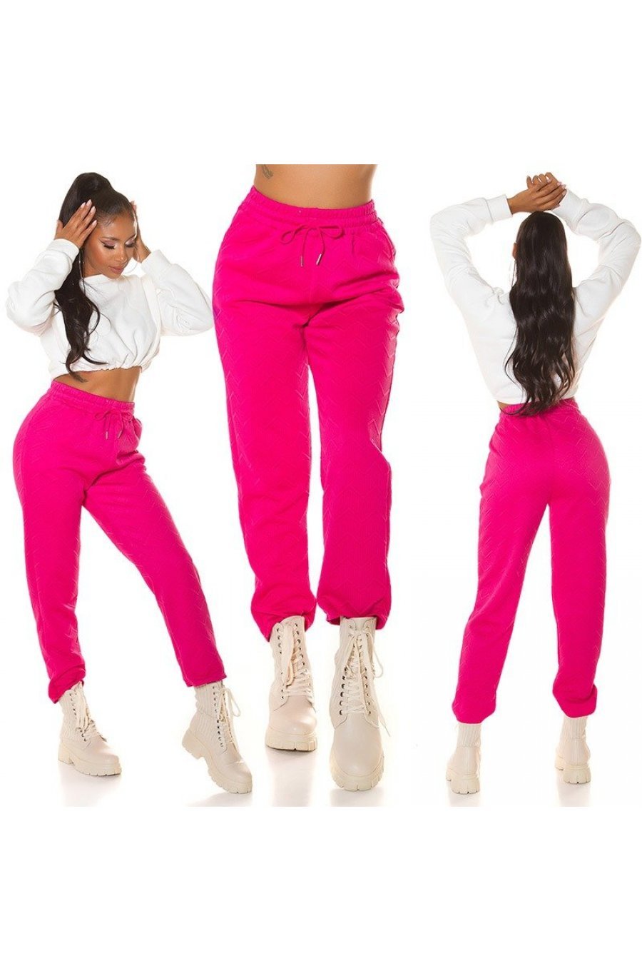 Pantaloni trening dama, casual, roz ciclam, cu talia inalta, jogger, Sevinc 6 - jojofashion.ro