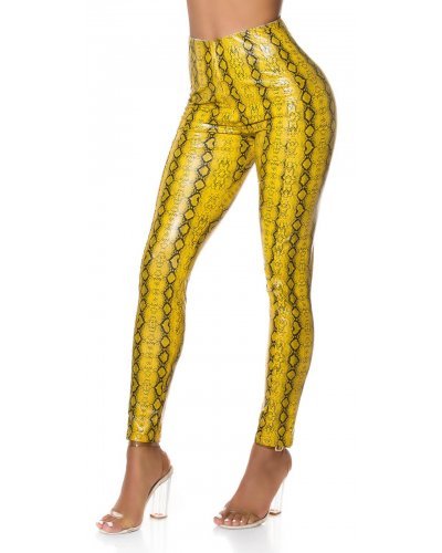 Pantaloni dama mulati galbeni cu talie inalta snake Yry Pantaloni piele dama, Pantaloni dama mulati galbeni cu talie inalta snake Yry - jojofashion.ro
