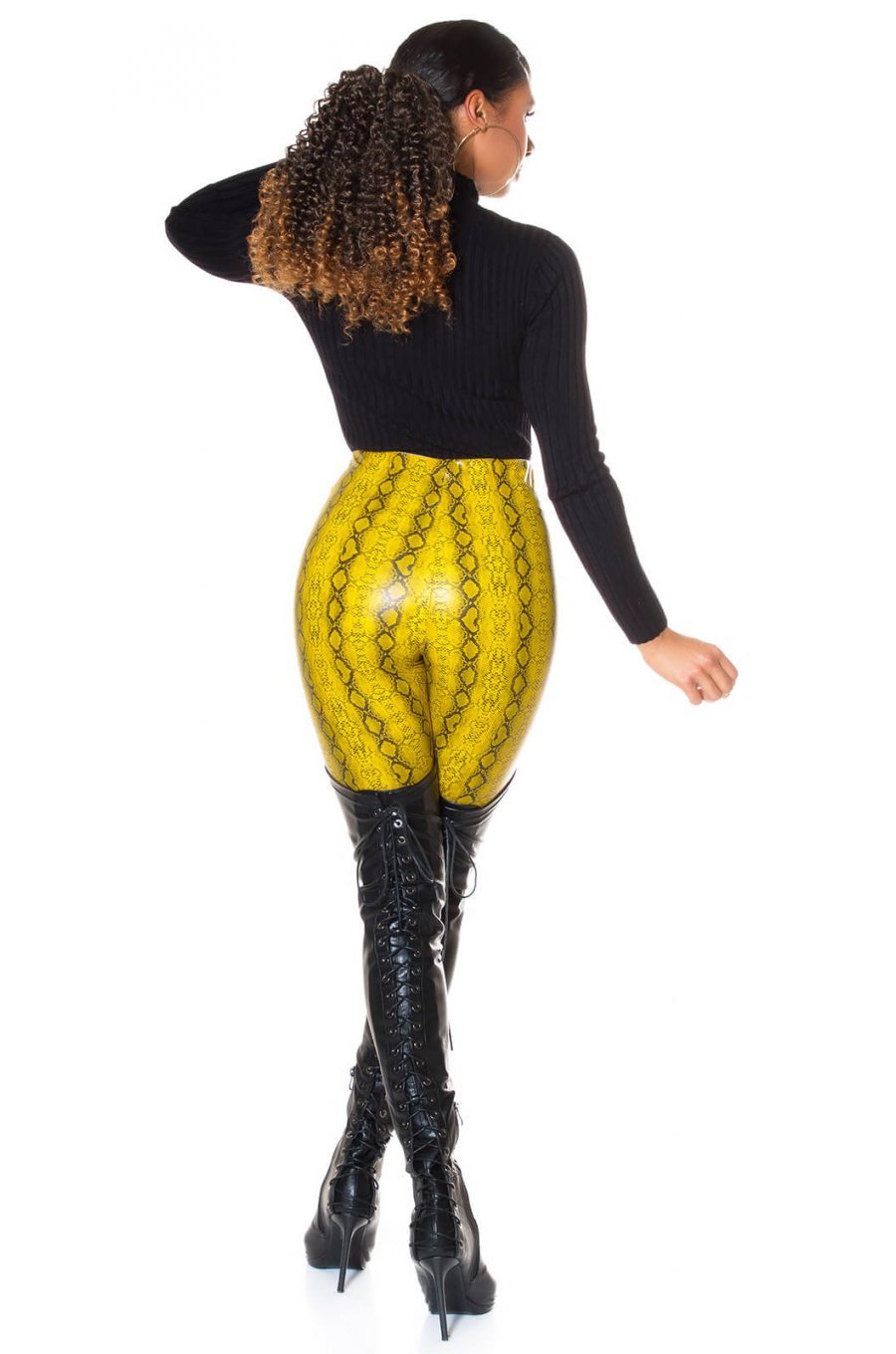 Pantaloni dama mulati galbeni cu talie inalta snake Yry 4 - jojofashion.ro