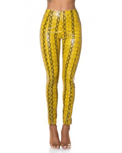 Pantaloni dama mulati galbeni cu talie inalta snake Yry Pantaloni piele dama, Pantaloni dama mulati galbeni cu talie inalta snake Yry - jojofashion.ro