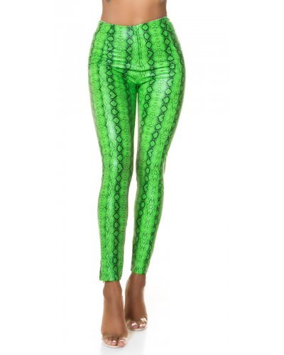 Pantaloni dama, Pantaloni dama mulati verde neon cu talie inalta snake Yry - jojofashion.ro