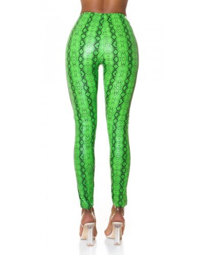 Pantaloni piele dama, Pantaloni dama mulati verde neon cu talie inalta snake Yry - jojofashion.ro