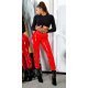 Pantaloni dama casual rosii din latex Kim 3 - jojofashion.ro