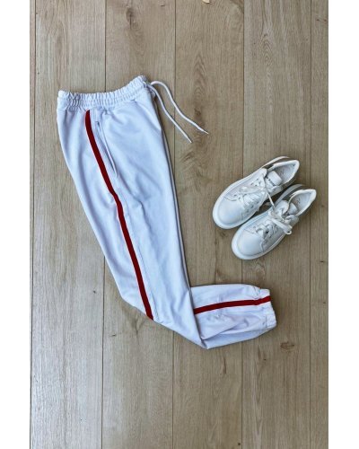 Pantaloni dama trening sport, albi cu dungi subtiri Leah - jojofashion.ro