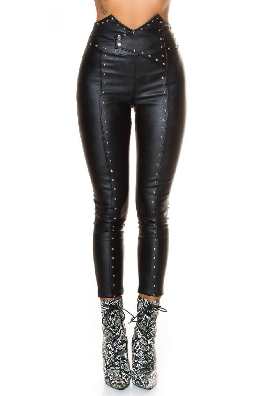 Pantaloni de dama piele eco cu talie inalta Grace Pantaloni de dama piele eco cu talie inalta Grace 4 - jojofashion.ro